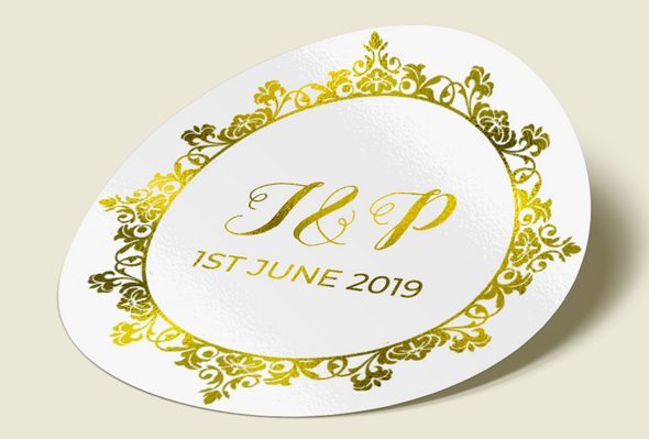 Label Blanco de 1.5" redondo con foil dorado.